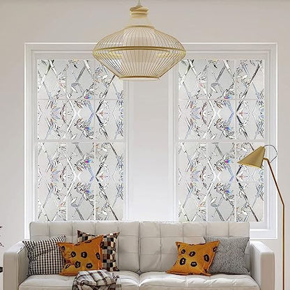 Window Privacy Film, 3D Stained Glass Film, Vinyl Decorative Window Decals, Static Cling Window Film Non-Adhesive Removable (35.4 x 157.4 inch) - size: 35.4'' x 157.4'' (90 x 400 cm)