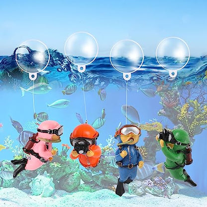 KALIONE Floating Fish Tank Decorations - Cute Little Diver Toys for Aquarium Decor - 4 Pack Ornaments Accessories