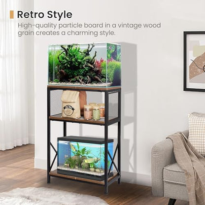 Fish Tank Stand, 10 Gallon Aquarium Stand, 3-Tier Metal Storage Shelf, 20.47"×11.42"×31.69" Heavy Duty Terrarium Stand for Home Office Fish Tank Shelf, Rustic Brown - color: Rustic Brown
