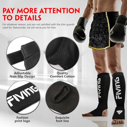 Elastic Cloth Shin Guards for MMA, Muay Thai and Kickboxing - color: Black/White, size: Small