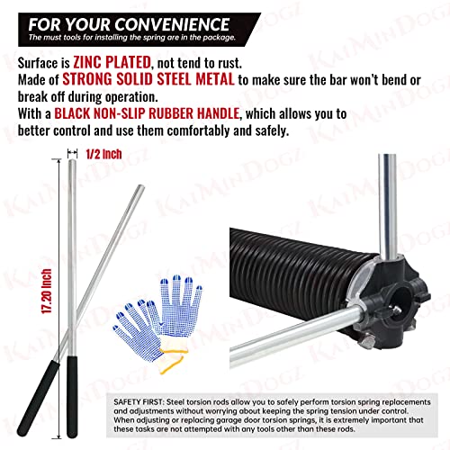 Pair of 2" Garage Door Torsion Springs Set with Non-Slip Winding Bar & Gloves,High Precision Electrophoresis Black Coated, for Replacement & Installation, MIN 16,000 Cycles (0.218x2''x30'')