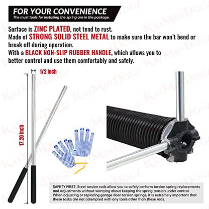 Pair of 2" Garage Door Torsion Springs Set with Non-Slip Winding Bar & Gloves,High Precision Electrophoresis Black Coated, for Replacement & Installation, MIN 16,000 Cycles (0.218x2''x30'')