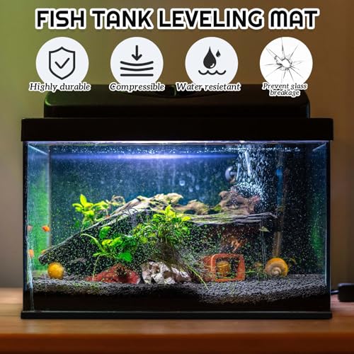 1 Pcs 30 x 12 Inch Aquarium Fish Self Leveling Mat for Under Tank 5mm Thick Foam Compressible Neoprene Mat with Adhesive Backing Shockproof Waterproof Easy to Cut Stability, Black