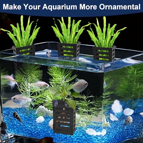 4Pack Aquarium Plant Holder Hanging Aquarium Planters with Hooks and Suction Cups Aquarium Planter Cups Fish Tank Plant Holders for Aquatic Plant Cultivation, Aquascape Decoration
