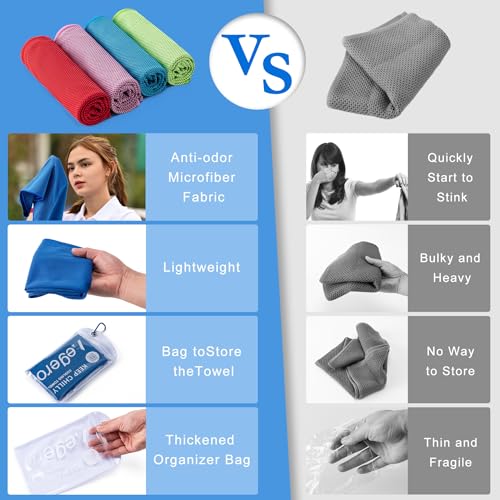 4Pack Cooling Towel 40"x12" Cooling Neck Wraps,Soft Breathable ChillyTowel | IceTowel, Microfiber Towels for Yoga, RunninGym, Camping, Fitness, Workout & More Activities - color: Light Blue/Green/Pink/Grey