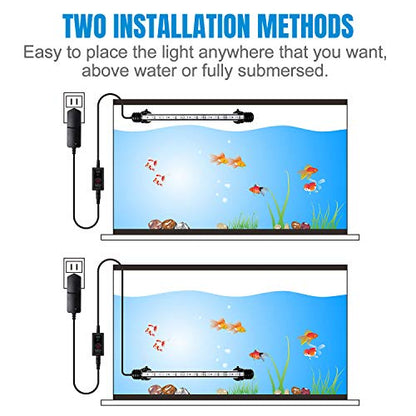 7.5" White & Blue Submersible LED Aquarium Fish Tank Light with Timer/Dimmable Underwater Fish Tank Aquarium LED Lights Fixture for Saltwater Freshwater Fish, Plant Grow, Coral Reef Decorations