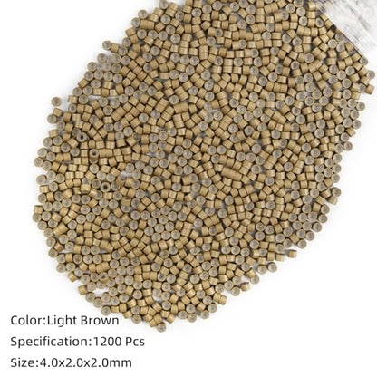 1200Pcs 4mm Silicone Lined Micro Ring Beads for Hair Extensions 5Colors Apply (1200Pcs Light Brown)