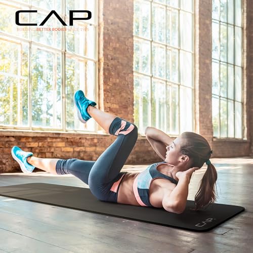 CAP 1" Extra Thick Yoga Mat, Exercise Mat with Strap, Multiple Colors - color: Black