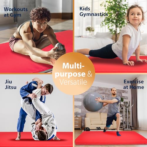 Foamma Gymnastics Mat - 6" x 3 ft x 6 ft, Red Landing Mat for Kids and Adults, Wrestling Mat with Waterproof Cover, High-Density Tumbling Mat, Gymnastics Equipment for Indoor and Outdoor - size: 3ft x 6ft, style: 6" Thickness