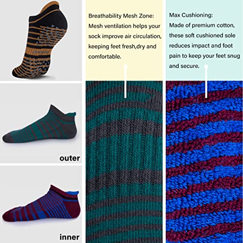 Hylaea Unisex Non Slip Socks with Grip for Yoga, Hospital, Pilates, Barre | Ankle, Cushioned - color: 3 Pairs Stripe, size: Small-Medium
