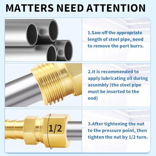 ChillWaves Brass Compression Tube Fitting, 1/2" OD x 1/2" Barb Compression Union Connector with Hose Clamp(5-PACK)
