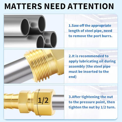ChillWaves Brass Compression Tube Fitting, 1/2" OD x 1/2" Barb Compression Union Connector with Hose Clamp(5-PACK)
