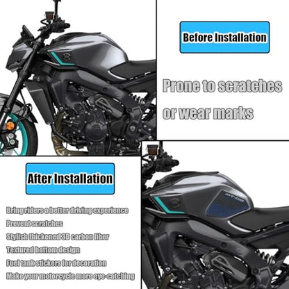 For MT-09 MT09 SP MT 09 SP 2025 Non-slip carbon fiber texture bottom side fuel tank stickers 3D embossed rubber fuel tank pads fuel tank knee pads mt09 mt-09 sp 2021-2025 motorcycle accessories (blue) - color: Blue