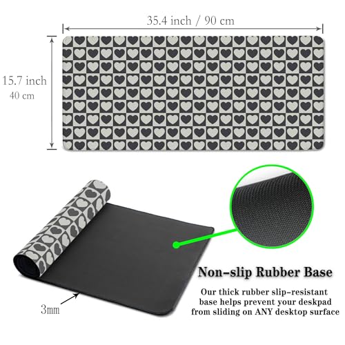 Gaming Mat Black and White XXL Mousepad Big Mouse Pad Office Desk Mat Full Desk Mouse Pads Waterproof Non-Slip Rubber Base 35.4 X 15.7 for Game Office, Tiny Hearts Chess Grid - color: Tiny Hearts Chess Grid