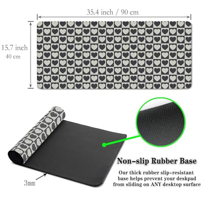 Gaming Mat Black and White XXL Mousepad Big Mouse Pad Office Desk Mat Full Desk Mouse Pads Waterproof Non-Slip Rubber Base 35.4 X 15.7 for Game Office, Tiny Hearts Chess Grid - color: Tiny Hearts Chess Grid