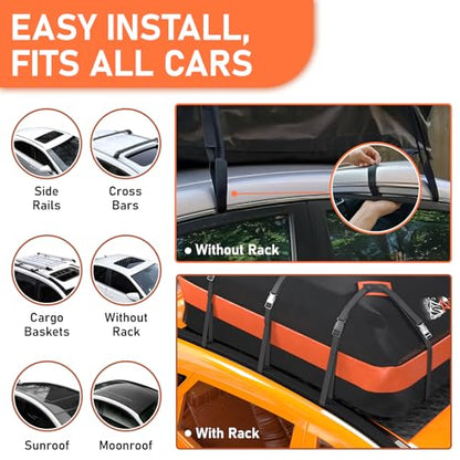 Asinking Car Rooftop Cargo Carrier Bag 21 Cubic feet Waterproof Car Roof Top Bag for All Cars with/Without Rack, Includes Anti-Slip Mat, 10 Reinforced Straps, 6 Door Hooks, Luggage Lock - size: 21 Cubic Feet