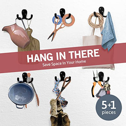 Jack N’ Drill Coat Hook 5+1 Pack in Matte Nickel, Heavy Duty and Easy to Install Two-Prong Wall Hooks for Towels, Coats, Hats, Bags and Robes Ideal for Use at Home, Kitchen, Bathroom and Office - color: Matte Nickel