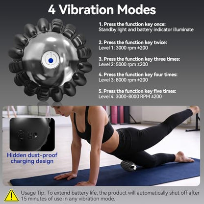 Vibrating Massage Ball, Silicone Myofascial Massage Ball, Deep Tissue Roller for Back, Neck, Feet & Legs, Relieves Plantar Fasciitis, Portable Trigger Point Release Electric Massage Ball - color: Black