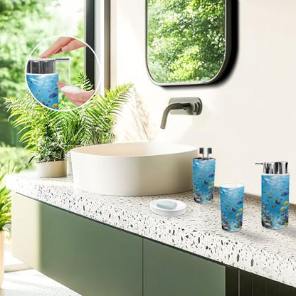 Bathroom Accessory Set 6 Piece Fish Snorkeling Sea Bahamas Underwater Hawaii Islands Aquarium Fishing Trash can, Toothbrush Holder, Toothbrush Cup, Soap Dispenser, Soap Dish, Toilet Brush Holder - color: Color1