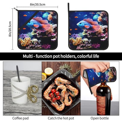 Coral Reef Fish Aquarium Pot Holders Set of 2 Kitchen Potholders with Pocket Heat Resistant Hot Pad Table Pads Non Slip Trivet for Cooking Baking Camping