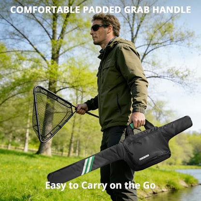 Fishing Rod Case, 52inch Fishing Pole Bag (3.9ft-4.4ft) with Tackle Pockets, Fits Break-Down Spinning, Casting Rod Reel Combo, Padded Soft Rod Bag with Strap Handle, Pole Travel Case, Green