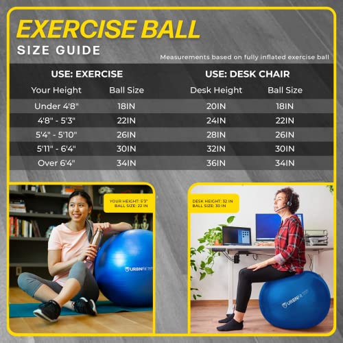 URBNFit Yoga Ball - Anti-Burst Exercise Ball Large - color: Blue, size: XL (28" - 30") 75cm
