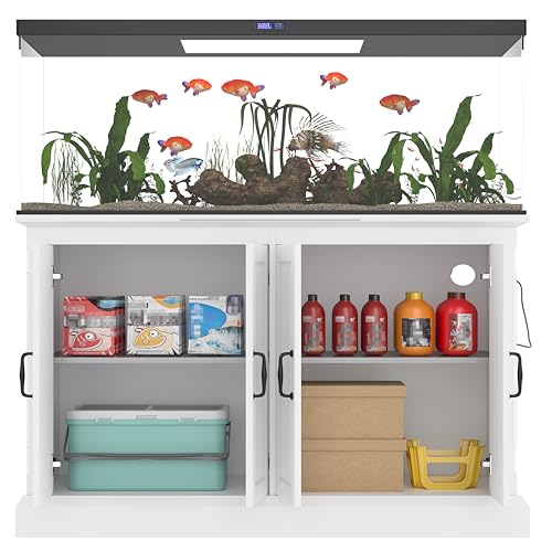 Merax 55-75 Gallon Fish Tank Stand with Power Outlet, Heavy Duty Aquarium Stand with 4 Storage Cabinets, for Fish Tank, Turtle Tank, Reptile Terrarium,White