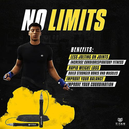 Titan Armour® Speed Rope - Professional Self-Locking & Adjustable, Adult Speed Jump Ropes for Fitness | 2 x Steel Ropes, Cable Protector & Travel Case | Jump Rope Crossfit, Boxing, Fitness MMA for Men & Women - color: Golden