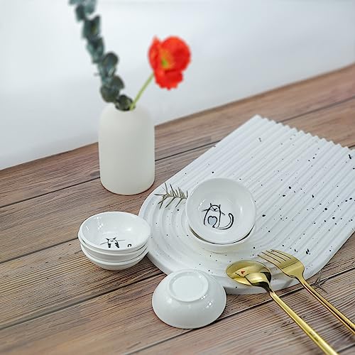 Super Cute Cat Ceramic Sauce Dish/Seasoning Bowl/Sushi Soy Dipping Bowl/Appetizer Plates/Serving Dish for Kitchen Home (Set of 6) - color: Cat-Round