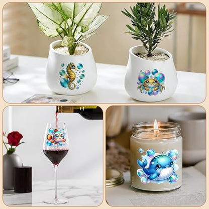 UV DTF Cup Wrap Transfer Stickers for Tumblers and Glasses, 2 Sheets Sea Animals Rub On Decals for Cups, Mugs, Water Bottles - style: Sea Animals