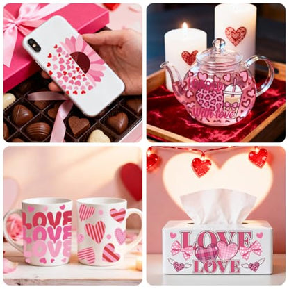 UV DTF Cup Wraps Transfer Stickers Valentine's Love Pattern, 10 Sheets Waterproof Custom Vinyl Transfer Sticker 16oz Coffee Glass Cup Tumbler Bottle Mug Decals for Men Women - style: Valentine's Love