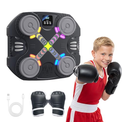 Music Boxing Machine for Kids-Interactive Wall Mounted Punching Target with Sound & Lights,Boxing Trainer Machine Fitness Game Gymnastics Equipment for Home,Birthday Gift for Boys Girls Age 3-12 - color: 4 Strike Points-kids 3+