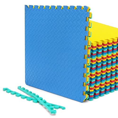 Tangkula 36 Tiles Exercise Flooring Mats with Border, Non-Slip EVA Foam Protective Mats, Elastic Puzzle Play Mats, 1/2" Interlocking Floor Mats for Home Gym, Fitness Room, Workshop Equipment - size: 36 Tiles(156 SqFt)