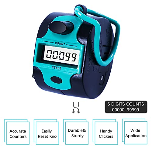 TESEAS Handy Counter Click Manual Digital clicker Stitch Tally Counters Finger Mechanical Palm Handheld Pitch 5-Digit Electronic Display Click Counter Number Count for Row, People, Golf Lap - style: 4pack