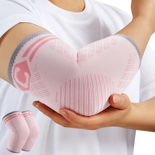 CAMBIVO 2 Pack Elbow Brace Compression Sleeve, Tennis & Golfer's Elbow - color: Pink, size: Medium