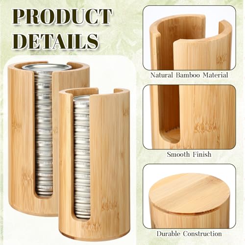 LemonRoad 4 Packs Mason Jar Lid Organizer Vertical Bamboo Storage Holder Fits Wide Mouth and Regular Mouth Mason Jar Accessories for Canning Lid Kitchen Rack Cabinet Organization (Double Sided Open) - style: Double Sided Open