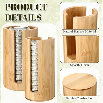 LemonRoad 4 Packs Mason Jar Lid Organizer Vertical Bamboo Storage Holder Fits Wide Mouth and Regular Mouth Mason Jar Accessories for Canning Lid Kitchen Rack Cabinet Organization (Double Sided Open) - style: Double Sided Open
