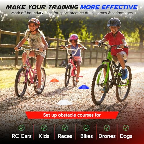 Pro Disc Cones (Set of 50) - Agility Soccer Cones with Carry Bag and Holder for Sports Training, Football, Basketball, Coaching, Practice Equipment, Kids - Includes 15 Best Cone Drills Book - color: Orange and Yellow