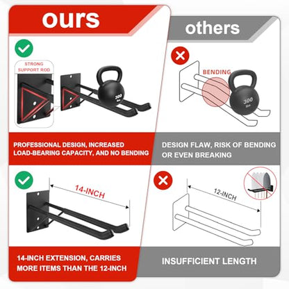 14" Large Heavy Duty Garage Hooks, 4-Pack Steel Garage Storage Hooks with Support Rods, Utility Wall Mount Hangers for Power Tools, Car Tires, Ladders, Chairs, Garden Tools and More - size: 4-Pack 14" Heavy Hooks
