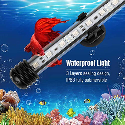 7.5" White & Blue Submersible LED Aquarium Fish Tank Light with Timer/Dimmable Underwater Fish Tank Aquarium LED Lights Fixture for Saltwater Freshwater Fish, Plant Grow, Coral Reef Decorations