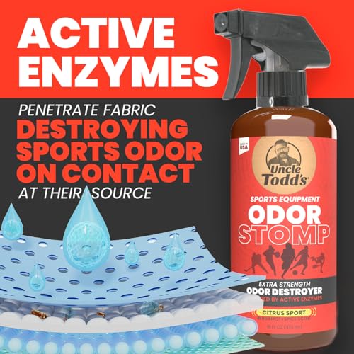 Odor Stomp Sports Equipment Odor Eliminator Spray, Enzyme-Powered, 16 Oz
