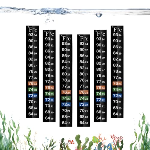 Adhesive Fish Tank Thermometer Strip Aquarium Thermometer Sticker Display 64-93 ℉ (18-34 ℃) Brewing Thermometer Test Strip 6 PCS - size: 5.12" x 0.71"