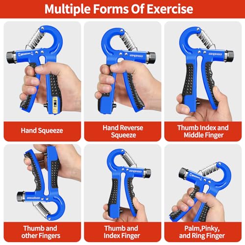 Adjustable Grip Strength Trainer Kit 5-in-1 with Counter, Hand Gripper & Finger Exerciser for Forearm Strength, Physical Therapy for Carpal Tunnel & Arthritis, Portable Workout Equipment for Rock Climbing & Gym, Gifts for Men