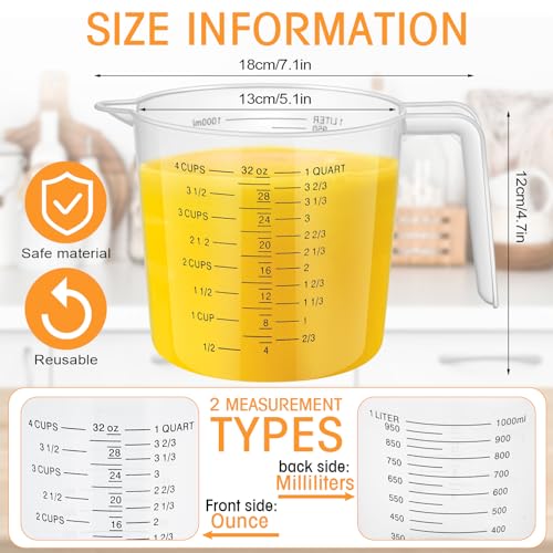 36 Pcs Plastic Measuring Cup Clear Measuring Mug with Spout and Handle Grip Capacity Clear Graduated Pitcher for Kitchen Flour Water Liquids(Black,32 oz, 4 Cups) - color: Black, size: 32 oz, 4 Cups
