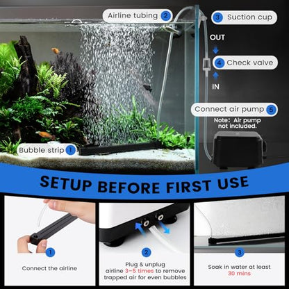 hygger Weighted Nano Mist Bubble Wall Bar, 2-Pack 9.8" Self-Sinking ABS Air Stone Strip with Gentle Oxygen Diffuser for Freshwater & Marine Aquarium, Hydroponics - size: 9.8 Inch 2pcs
