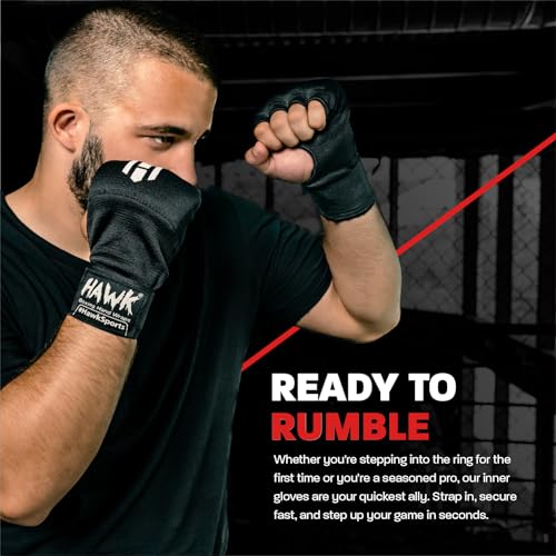 Hawk Padded Inner Gloves Training Gel Elastic Hand Wraps for Boxing Gloves Quick Wraps Men & Women Kickboxing Muay Thai MMA Bandages Fist Knuckle Wrist Wrap Protector Handwraps (Pair) - color: Black