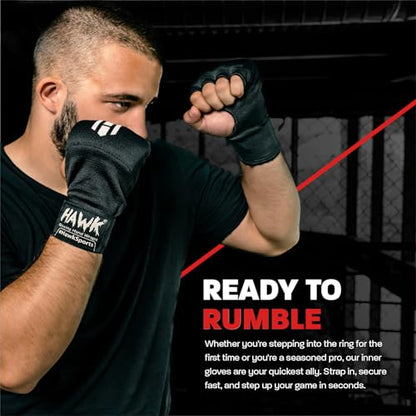 Hawk Padded Inner Gloves Training Gel Elastic Hand Wraps for Boxing Gloves Quick Wraps Men & Women Kickboxing Muay Thai MMA Bandages Fist Knuckle Wrist Wrap Protector Handwraps (Pair) - color: Black