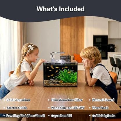 2 Gallon Small Aquarium Set Glass Fish Tank,Desktop Small Aquarium Kit for Beginners and Children to Keep Betta Fish, Goldfish, Shrimp, and Aquatic Plants (Black, 2 Gallon (Complete Kit) ﻿) - size: 2 Gallon (Complete Kit) ﻿