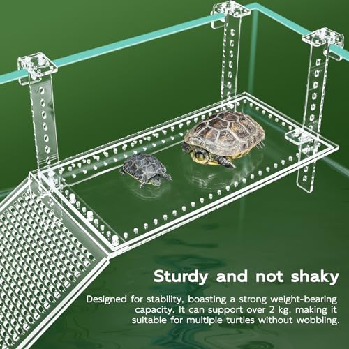 Hanging Turtle Dock Turtle Tank Accessories Adjustable, Large Basking Platform with Freely Installable Climbing Ramps for Aquatic Turtles Sturdy, Wobble-Free Design in Acrylic Material (15") - size: 15 x 8.1 Inch