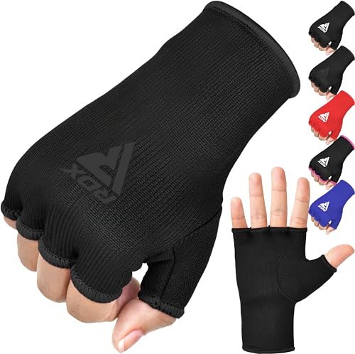 RDX Boxing Hand Wraps Inner Gloves Men Women, Half Finger Elasticated Bandages, Under Mitts Fist Protection, Muay Thai, Kickboxing, MMA, Martial Arts Speed Bag Punching Training - color: Full Black, size: Large